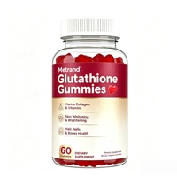 Metrand Glutathione Gummies met Mariene Collageen & Vitaminen, Beauty Voedingssupplement voor Huid Haar Nagels, 60 Hartvormige Gummies