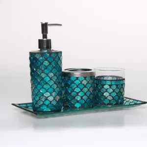 YIXIN WHOLESALE GLASS MIRROR MOSAIC DISPENSER+TUMBLER+SOAP DISH FOR BATHROOM