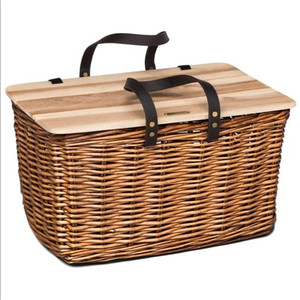 Hamper Wicker Baskets Factory Handmade Woven Willow Hamper Wicker Storage Picnic Baskets With Wood Lid Leather Handles