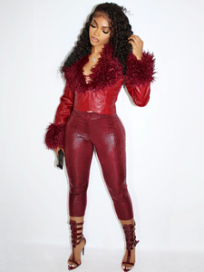 Completo da Donna in Ecopelle Due Pezzi con Giacca in Pelliccia e Pantaloncini Set per Primavera Autunno Moda Y2K - Product Image 5