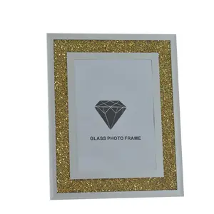 Yüksek kalite moda lüks düğün hediyelik eşya hediye ezilmiş elmas fotoğraf çerçevesi altın cam resim çerçevesi