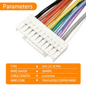 כבל מחבר מותאם אישית עם מחבר JST GH GHR 1.25 מ\\\"מ, 10 פינים, זכר ונקבה, מתוצרת מפעל - Product Image 3