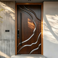 Portes pivotantes d'entrée de villa de luxe moderne, isolation acoustique, alliage d'aluminium, ouverture à battant en bois, surface finie GAAS DS-PD913 5