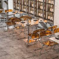 MULIGNA Industrieller Moderner Edelstahl Transparenter Runder Klappbarer Café-Tisch-Stuhl-Set Kleiner Tisch für Milchtee-Läden und Bar-Möbel