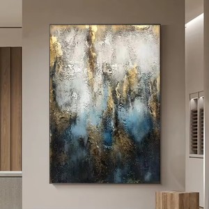 Decorazione per la casa 100% <span class=keywords><strong>dipinto</strong></span> a mano tela <span class=keywords><strong>blu</strong></span> e dorata Texture di alta qualità pittura a olio di lusso a mano moderna arte astratta - Product Image 1