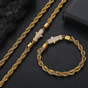 NUOYA 새로운 스타일 6mm 아이스 아웃 걸쇠 로프 체인 18k 남성용 금도금 스테인레스 스틸 트위스트 로프 체인 목걸이 - Product Image 4