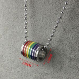 Kalung liontin silinder warna pelangi Enamel Pride perhiasan pria Gay kalung baja tahan karat pernikahan paduan seng wanita - Product Image 4