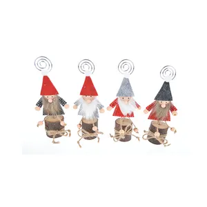 Fabriek Groothandel Photo Card Stand Met Houten Basis Kerst Kerstman Gnome Ontwerp Memo Clip