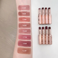 Rouge à lèvres mat à label privé, texture velours soyeuse, imperméable, longue tenue, tube rose doré de luxe, maquillage végétalien, cosmétique OEM/ODM