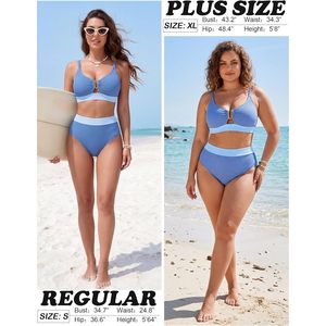 Conjunto de bikini de cintura alta para mujer, traje de baño de dos piezas acanalado con cuello en V y espalda con cordones, verano 2026 - Product Image 5