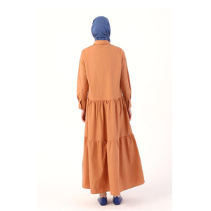 Abbigliamento islamico estivo con bottoni aperti con fiori di Falbala T Shirt abito Abaya verde velato vestiti da donna - Product Image 4