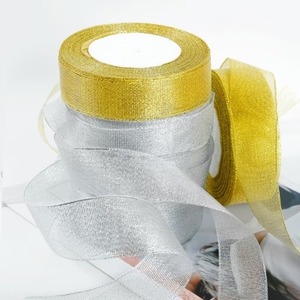 Pita metalik emas/perak 1 inci 25yard/rol pita perak Bling kualitas terbaik untuk dekorasi pengemasan hadiah Natal - Product Image 5