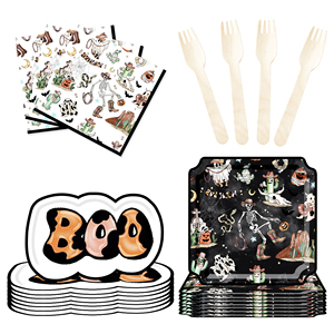 DAMAI New Style Denim-themed Skull Square Paper Plate and Cup Set for Halloween Party Supply - Product Image 5