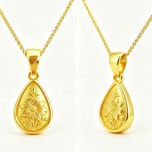 จี้รูปหยดน้ำชุบทองพร้อมลายดอกไม้แบบนูนสำหรับเป็นของขวัญแต่งงาน - Product Image 2