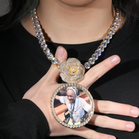 Nouveauté Collier avec pendentif photo rond de grande taille 68 mm, avec fermoir en forme de rose, pour bricolage, photos, cadeau pour femme et homme, bijoux