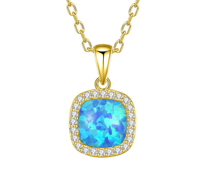 Exquisito Collar con Colgante Cuadrado de Ópalo Azul Chapado en Oro de 18K y Plata de Ley S925, con Delicado Acento de Circonita Cúbica, Joyería Moderna para Mujer - Product Image 1