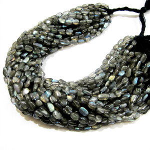 Cuentas de labradorita natural ovaladas lisas de 6 a 10 mm, hebras azules brillantes de 13 pulgadas de largo - Product Image 1