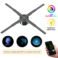 Proyector 3D con WiFi, Control por Aplicación, Ventilador Holográfico 4K 3D con Uso Interior/Exterior, Ángulo de Visión de 360°, 4 Aspas LED