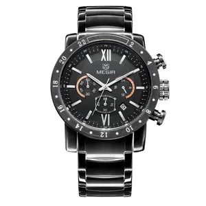 Relogio Masculino Megir 3008 Stalen Armband Mode Waterdichte Chronograaf Sport Horloges Luxe Mannen Zwarte Quartz Horloge