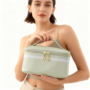 Portable Travel Cosmetic <b>Bag</b> Large Capacity PU Leather <b>Toiletry</b> Organizer Hand Carry Luxury Simple Design - Product Image 4