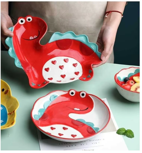 Cuenco de dinosaurio de dibujos animados, <span class=keywords><strong>vajilla</strong></span> saludable de <span class=keywords><strong>cerámica</strong></span>, ensaladera con personalidad, platos para niños, plato para aperitivos, <span class=keywords><strong>vajilla</strong></span>, juego de cena - Product Image 2