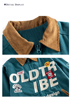 Blouson Bomber Homme Oversize Personnalisé en Velours Côtelé avec Col, Veste de Travail Patchwork Imprimée Lettres, Manteau Ample Zippé Style Vintage Streetwear