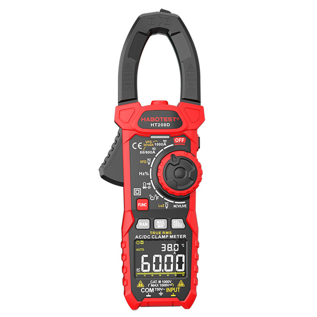 HABOTEST HT208D VFD Digit NCV Capacitance Frequency Inrush 1000A AC DC Amp Digital Clamp Meter Multimeter AC/DC CE