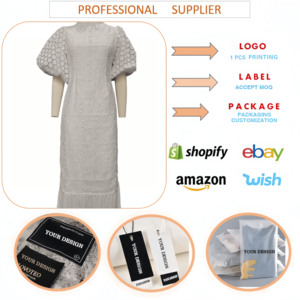 Abito lungo da donna J8262 in pizzo ricamato, elegante per il lavoro, taglie forti, con risvolto e maniche a lanterna, vestito chemisier ampio in pizzo ricamato - Product Image 5