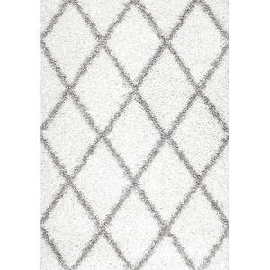 Soft Touch Modern Home Bedroom Anti-Skid Yoga Shaggy Fluffy Geometric Area <b>Rug</b> 160x229cm White - Product Image 1