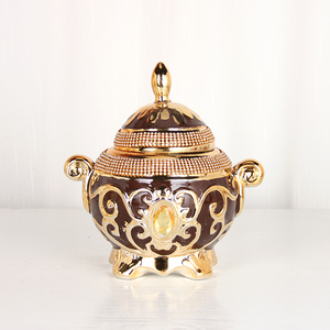 Vase de table artisanal en céramique personnalisé OEM Pot de gingembre Vase en <span class=keywords><strong>porcelaine</strong></span> de <span class=keywords><strong>Delft</strong></span> Vase floral marron et or avec couvercle pour la décoration intérieure - Product Image 1
