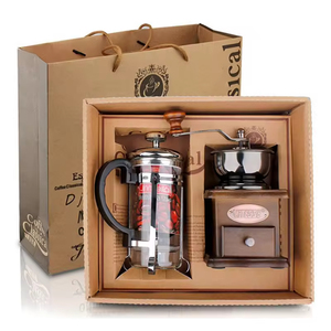 Vintage French Press Coffee Maker Bean Grinder Luxury Wedding Favors Gift Set Hand-Cranked Pot Customizable OEM Christmas Mulan