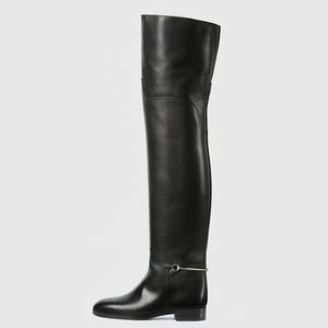 Bottes longues plates pour femmes à bout rond et design simple, montantes jusqu'au-dessus du genou, avec dessus large, pour dames - Product Image 2