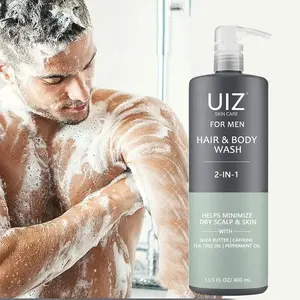 Shampoo e gel de banho 2 em 1 para homens, limpador profundo de caspa, fragrância de longa duração, chá, árvore, shampoo e lavagem corporal