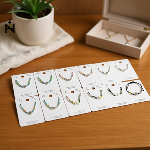 Bracciale con perline in acciaio inossidabile, set da 12 pezzi, gioielli alla moda, fatto a mano. - Product Image 3