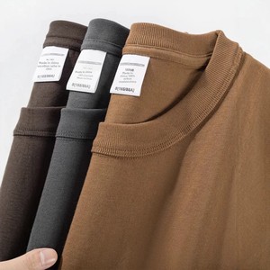 Camiseta de <span class=keywords><strong>Manga</strong></span> Corta para <span class=keywords><strong>Hombre</strong></span>, Cuello Redondo, Estilo Retro Americano, Talla Grande, Color Sólido, con Costura de Tres Agujas, 300GSM, Algodón Grueso, para <span class=keywords><strong>Verano</strong></span> - Product Image 4