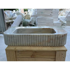 Vasque de salle de bain murale en marbre Calacatta de luxe moderne, lavabo en pierre naturelle, lavabo élégant pour salle de bain - Product Image 3