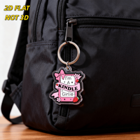 Aksesoris gantungan kunci akrilik Kindle Girlie, pita merah muda, stroberi & bunga dengan desain gulungan, liontin bening dua sisi