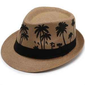 Chapeau Fedora d'été décontracté pour homme motif cocotier plage protection solaire Jazz paille Hatt - Product Image 3