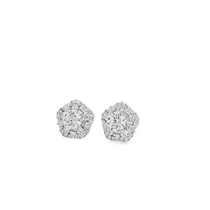 Pendientes de Oro Blanco de 18K con Halo Geométrico de Cinco Lados y Diamante Cultivado en el Centro, Joyería Fina de Lujo para Mujer para Bodas - Product Image 3