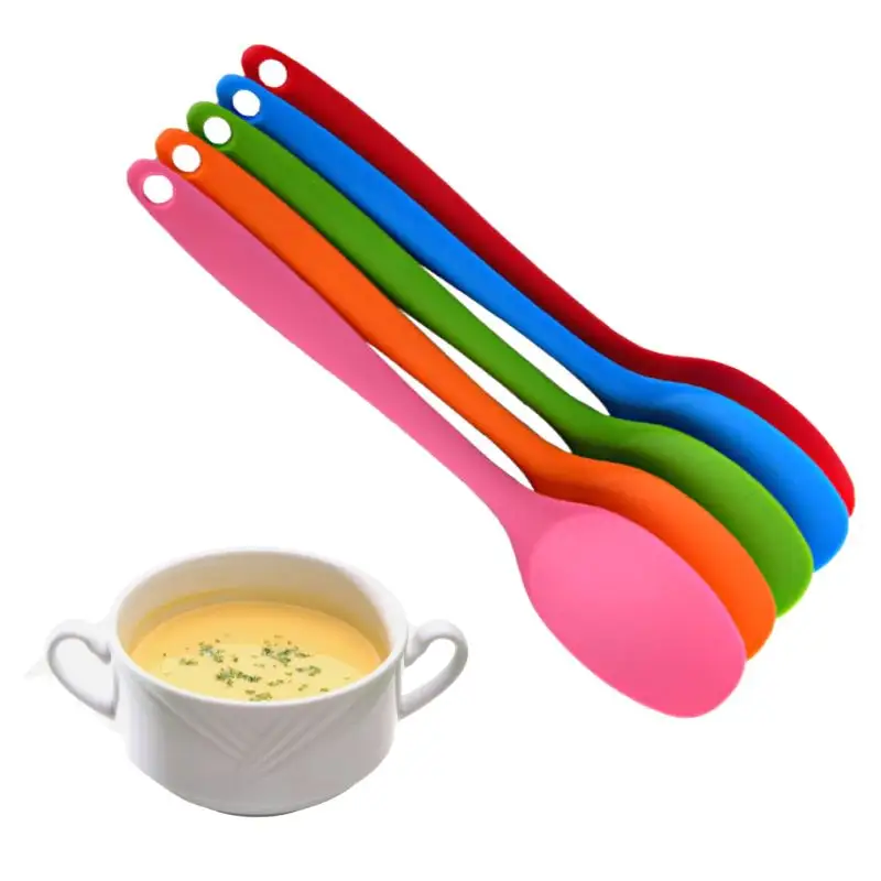 Cuchara de silicona de grado alimenticio resistente al calor, herramienta de cocina, juego de cuchara de alimentación para bebé Multicolor sin BPA