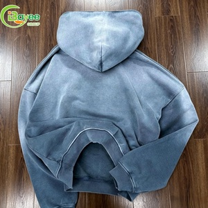 Hoodie surdimensionné court coupe carrée en coton épais 500 g/m² <span class=keywords><strong>bleu</strong></span> <span class=keywords><strong>marine</strong></span> délavé vintage pour <span class=keywords><strong>homme</strong></span>, style tie-dye - Product Image 4