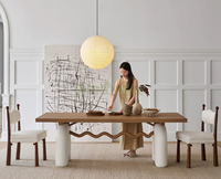 Table à manger carrée Mcdull, style français moderne, rétro, en bois massif, couleur bois naturel, avec chaises, 8 places