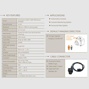Leopard Imaging LI-OV10640-490-GMSL GMSL2 <b>Camera</b> 1.3MP HDR 120dB Interface for Automotive Surround View ADAS Perception Robotics - Product Image 6