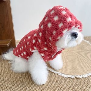 Cute Fluffy Pet <b>Coat</b> Winter Warm Fleece <b>Lined</b> Vest For Bichon Frise Puppy Red And Blue - Product Image 1