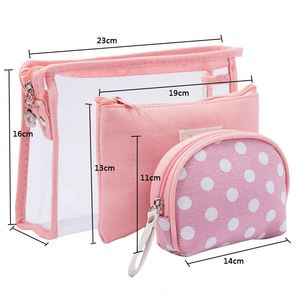 Venta al por Mayor en China, OEM, 3 Juegos de Bolsas de Maquillaje Transparentes de PVC, con Cierre de Cremallera, Lindas, Impermeables, para Viaje - Product Image 2