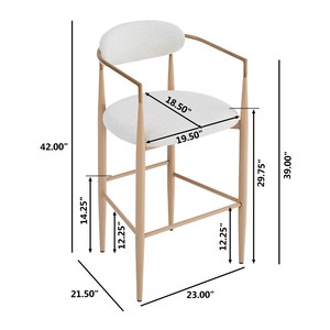 Ensemble de 2 tabourets de bar modernes pour hôtel, rembourrés avec dossier en tissu beige, pieds en bois naturel et fer, meubles commerciaux robustes - Product Image 6