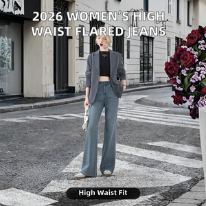 Jean long en denim pour femme, taille haute, évasé, respirant, avec poches, style décontracté, simple et mignon, idéal pour l'été, de haute qualité - Product Image 2