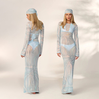 Nouvelle Robe Longue Transparente en Maille CY902103 pour Femme, Ensemble de Bain Manches Longues, Cache-Corps Moulant Transparent 2026