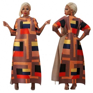 Europa y América, Moda Femenina, <span class=keywords><strong>Issey</strong></span> <span class=keywords><strong>Miyake</strong></span>, <span class=keywords><strong>Vestido</strong></span> Plisado Estampado con Cuello Redondo Más Vendido, Nuevo - Product Image 2