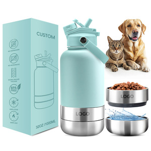 Custom logo 32oz 3 in 1 Stainless Steel Pet Feeder Insulated Vacuum 1000 ml Travel Portable Dog Water Bottle